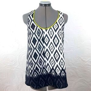 Charlie Jade Navy and Green Neon Geometric Diamond Tank Blouse